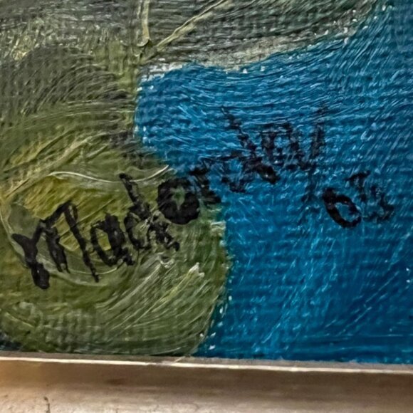 Vtg Framed Hand-Painted Water Lily Art on Canvas Panel, Signed & Dated, Acrylic - Picture 7 of 10